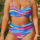 Swim Vcay Conjunto de traje de bano para mujeres con estampado colorido y tallas grandes