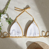 Swim Curve Top de bikini de cuello halter de talla grande de tela parecida al metal liso para playa en verano