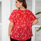 Clasi Blusa de manga con volantes y patron de flores de a para mujeres de a grande