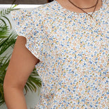 Camisa con mangas cortas y estampado floral pequeno para mujer de a grande