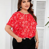 Clasi Blusa de manga con volantes y patron de flores de a para mujeres de a grande