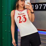 Conjunto de tanque y shorts casuales deportivos de baloncesto de calle y jersey estampado con letras para mujeres