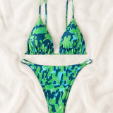 Swim Conjunto de bikini de playa de verano con tiras finas estampadas completa y separado