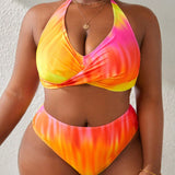 Swim Vcay Conjunto de bikini de dos piezas para talla extra y tamano grande con diseno degradado y sujetador para playa de verano, ideal para vacaciones