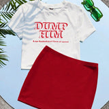 EZwear Set de dos piezas compuesto por camiseta y falda estampada en rojo y blanco para la primavera/verano