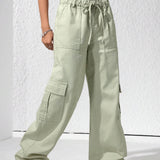 EZwear Pantalones Jeans para mujer estilo unicolor, con cordon, sencillos y de uso diario