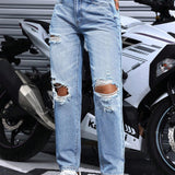 EZwear Jeans desgastados simples de unicolor para mujeres