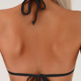 Swim BAE Conjunto de bikini para mujer con diseno de torsion en el cuello halter y bloque de color con detalle de lazo en la espalda, estilo de vacaciones para verano