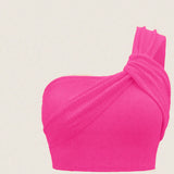 Swim Conjunto de Tankini de verano para mujer en un solo color con escote asimetrico