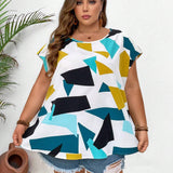 CURVE+ Camisa suelta para verano de mangas murcielago con patron geometrico y a grande