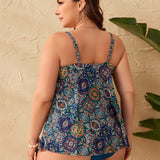 Swim Lushore Conjunto de tankini de verano con camiseta sin mangas grande con estampado redondo y ropa interior inalambrica, tallas grandes, conjunto de traje de bano de playa, estampado aleatorio