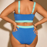 Swim Curve Conjunto de bikini de talla grande para playa de verano con diseno de bloques de color que incluye top y Bottom de bikini a Set