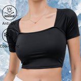 DAZY Camiseta Cortada Cuadrada De Cuello Estrecho Para Mujer, Fresca Y Protectora Contra Rayos Uv Para El Verano.