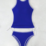 Swim Mujer traje de bano de una pieza sin mangas con ribete de borde y volantes en bloques de color