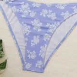 Conjunto de bikini de flores para mujer con estampado aleatorio y triangulos sujetos con almohadilla. Ideal para vacaciones en la playa en verano.