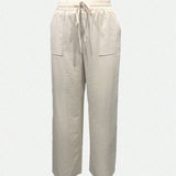 NEW  LUNE Pantalones casuales de pierna recta, cintura alta y elastica con cordon
