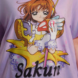 NEW CARDCAPTOR SAKURA |  Plus Size Anime Characters And Letter Graphic Drop Shoulder Oversize Purple T-Shirt For Summer
