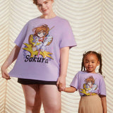 NEW CARDCAPTOR SAKURA |  Plus Size Anime Characters And Letter Graphic Drop Shoulder Oversize Purple T-Shirt For Summer