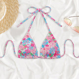 Swim Mod Parte superior del bikini Halter de verano con estampado floral aleatorio pequeno para playa