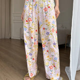 DAZY Pantalones largos frescos casuales con estampado floral para mujer, pijamas inferiores