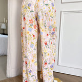 DAZY Pantalones largos frescos casuales con estampado floral para mujer, pijamas inferiores