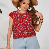 Frenchy Camisa para mujer de a grande y corte holgado con estampado floral, dees de encaje y lazo trasero para el verano