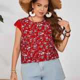 Frenchy Camisa para mujer de a grande y corte holgado con estampado floral, dees de encaje y lazo trasero para el verano