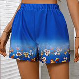 Essnce Shorts de verano con bolsillos inclinados con estampado floral y cintura elastica