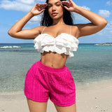 SXY Pantalones cortos solidos de textura para vacaciones en la playa de mujeres