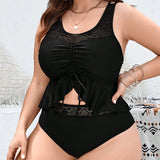 Swim Vcay Conjunto de tankini con malla, dobladillo de volantes y sin cable para vacaciones de verano en la playa en talla grande