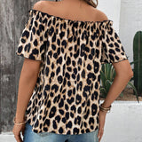 Camisa de estampado de leopardo de hombros descubiertos para mujer de verano para uso casual y vacaciones del Dia de la Madre en el Festival de Musica del Campo