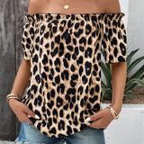 Camisa de estampado de leopardo de hombros descubiertos para mujer de verano para uso casual y vacaciones del Dia de la Madre en el Festival de Musica del Campo