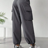 Essnce Pantalones de trabajo de cintura de bolsa de papel para mujer con cordon, bolsillos y punos atados para el verano