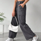 Essnce Pantalones de trabajo de cintura de bolsa de papel para mujer con cordon, bolsillos y punos atados para el verano
