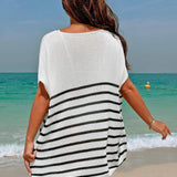 Swim Vcay Cubierta de playa de verano para mujer con diseno a rayas simple y de moda