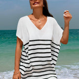 Swim Vcay Cubierta de playa de verano para mujer con diseno a rayas simple y de moda