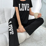 Conjunto de pijama de moda para mujer con pantalones cortos y largos y la palabra "LOVE"