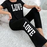 Conjunto de pijama de moda para mujer con pantalones cortos y largos y la palabra "LOVE"