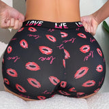 Pantalones cortos de boxeador impresos para mujer con labios romanticos y letras 1 pieza
