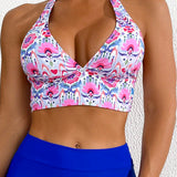 Swim Conjunto De Bikini Con Cuello Halter Y Estampado Floral Para Mujeres Con La Parte Inferior Separada