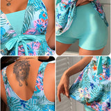 DD+ Tankini para mujer con estampado tropical y lazo en la parte delantera