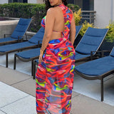 Swim SXY Conjunto de traje de bano de dos piezas impreso con el metodo "tie dye" en talla grande para vacaciones en la playa