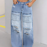 EZwear Pantalones Jeans informales de trabajo de pierna ancha suelta lavados con agua para primavera y verano
