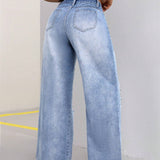 EZwear Pantalones Jeans informales de trabajo de pierna ancha suelta lavados con agua para primavera y verano