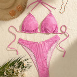 Swim Curve Conjunto de bikini a cuadros con cuello halter y talla grande para playa en verano