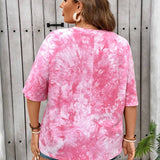 NEW  VCAY Plus Size Coconut Tree Print Casual Round Neck Short Sleeve T-Shirt, Perfect For Daily Wear In Spring And Summer