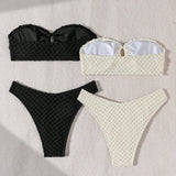 VCAY Conjunto de bikini de dos piezas para mujer, cruzado delante, unicolor de color, simple y elegante, 2 Sets
