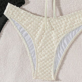 VCAY Conjunto de bikini de dos piezas para mujer, cruzado delante, unicolor de color, simple y elegante, 2 Sets