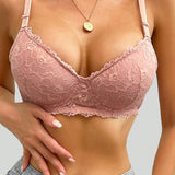 Sujetador bralette rosa de encaje para adolescente, tipo ajustable fino, alambre de soporte lateral, push-up y comodo para uso diario