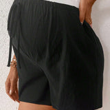 Pantalones cortos casuales de maternidad de verano con cintura solida, cordon de ajuste y bolsillos